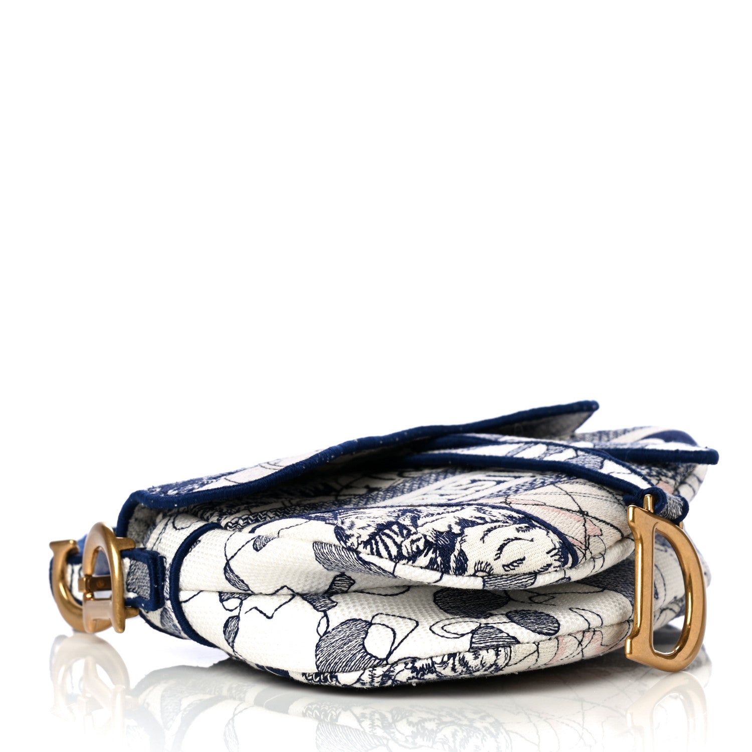 Christian Dior Canvas Embroidered Around the World Saddle Bag Blue 4 of 11