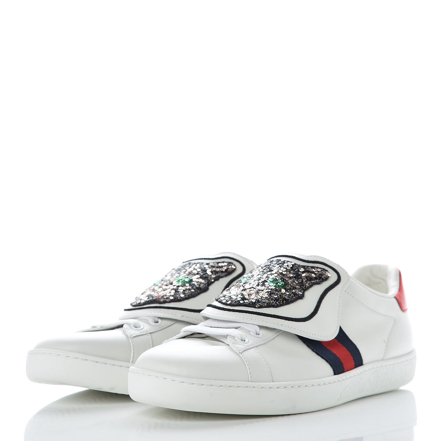 Calfskin Sequins Web Cat Womens Ace Sneakers 38.5 White