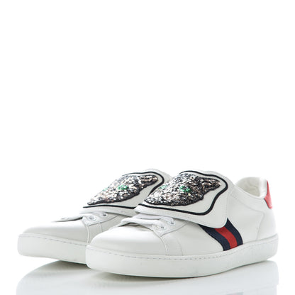 Gucci Calfskin Sequins Web Cat Womens Ace Sneakers 38.5 White 3 of 13