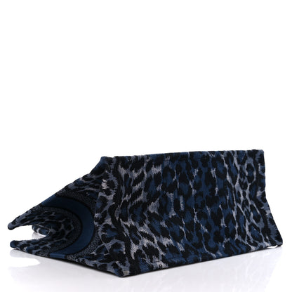 Christian Dior Canvas Mizza Embroidered Medium Leopard Book Tote Blue 4 of 10