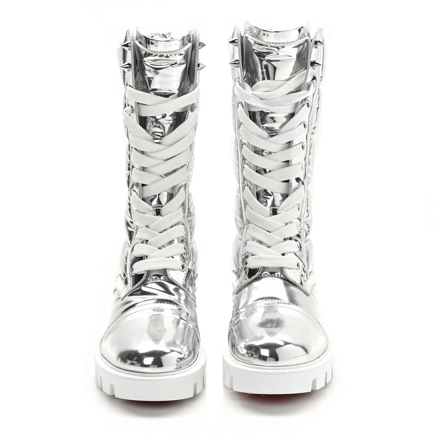 Christian Louboutin Metallic Calfskin Quilted Pavleta Lug Boots 37.5 Silver 2 of 7