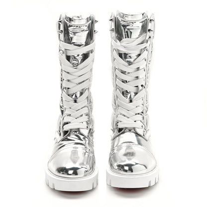 Christian Louboutin Metallic Calfskin Quilted Pavleta Lug Boots 37.5 Silver 2 of 7