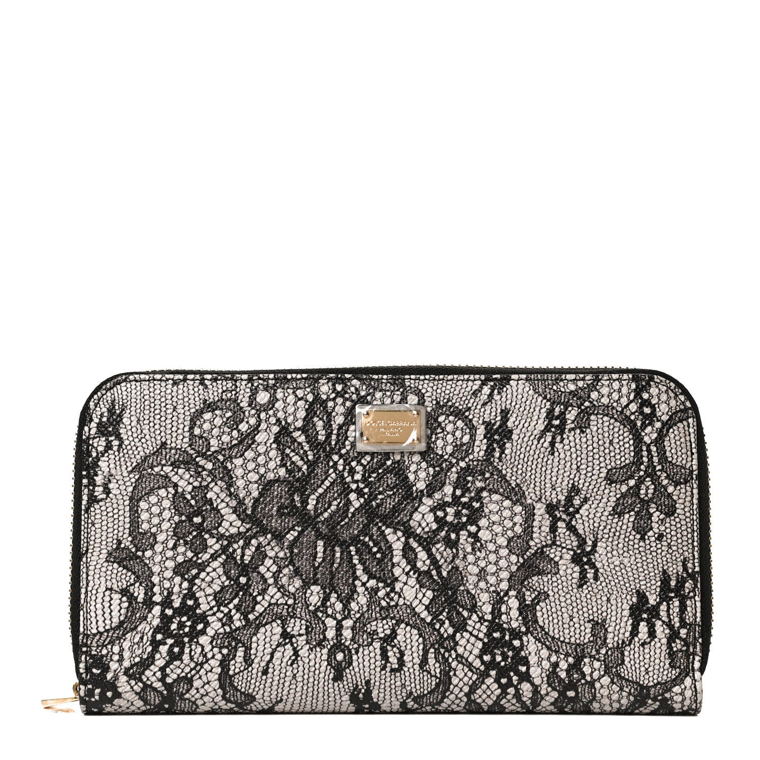 Dolce & Gabbana Dauphine Lace Print Zip Around Wallet Black 1 of 11