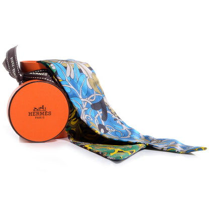 Hermes Silk L'Art Indien Des Plaines Twilly Indigo Jaune Bleu 6 of 6