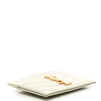 Saint Laurent Grain De Poudre Matelasse Chevron Monogram Credit Card Case Sea Salt 4 of 8