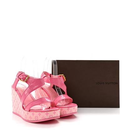 Louis Vuitton Patent Monogram Wedge Sandals 38 Pink 13 of 13