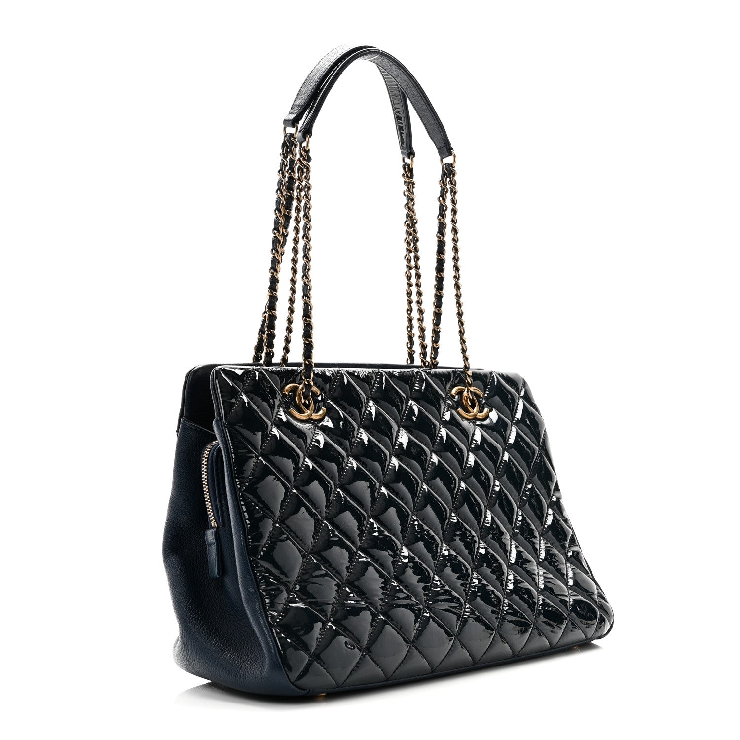 Chanel Patent Goatskin Quilted Small CC Eyelet Tote Blue 3 of 10