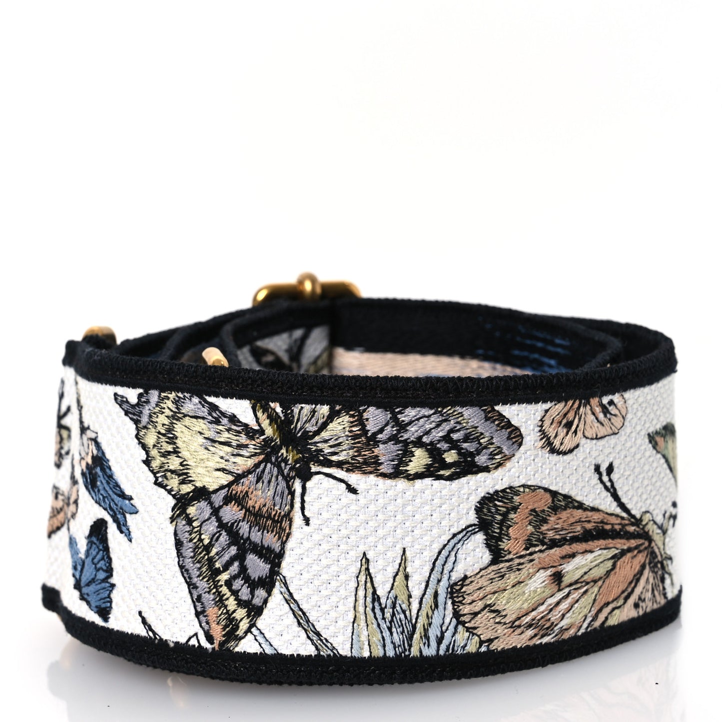 Canvas Embroidered Toile de Jouy Mexico Shoulder Strap White Multicolor