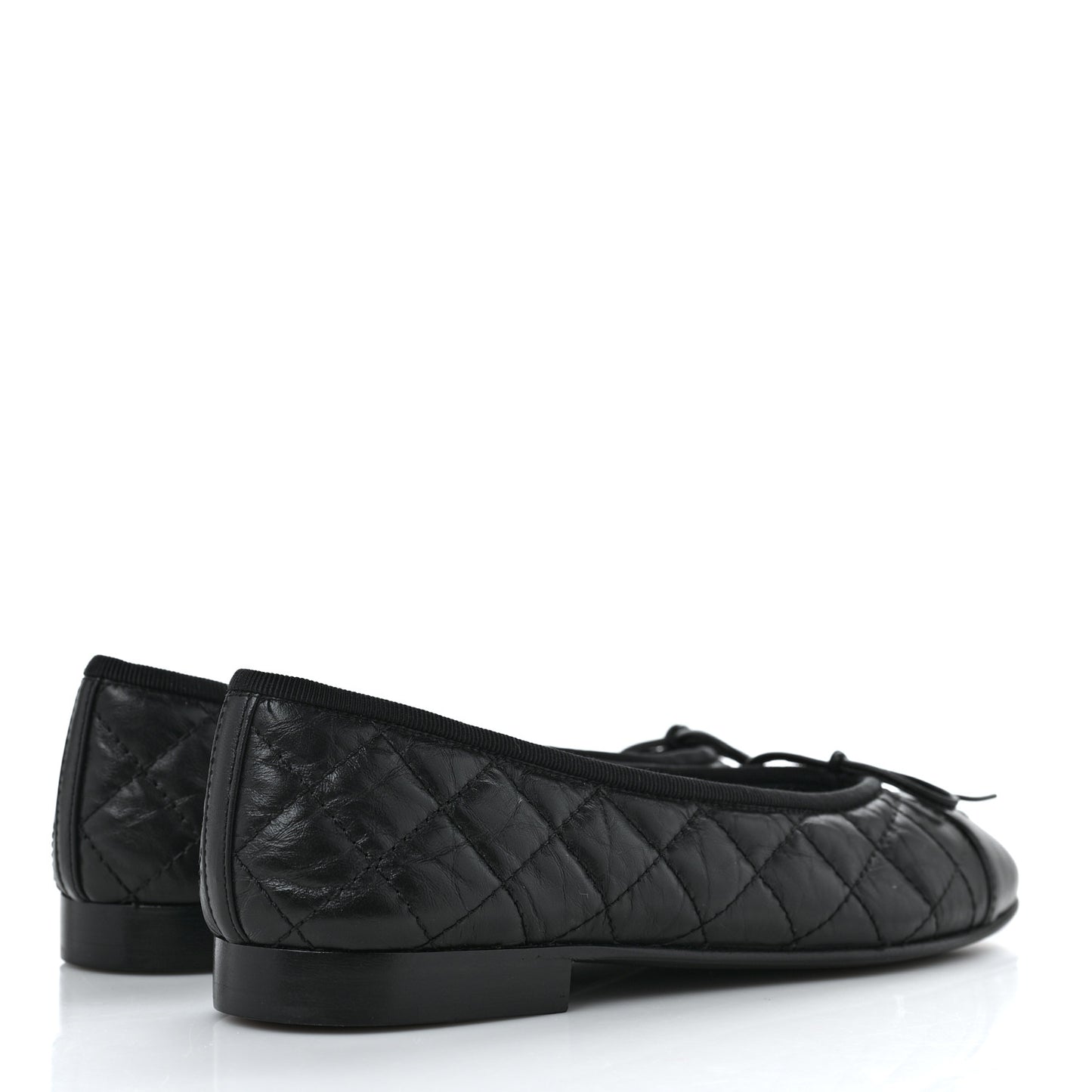 Aged Calfskin Quilted CC Cap Toe Ballerina Flats 37 Black
