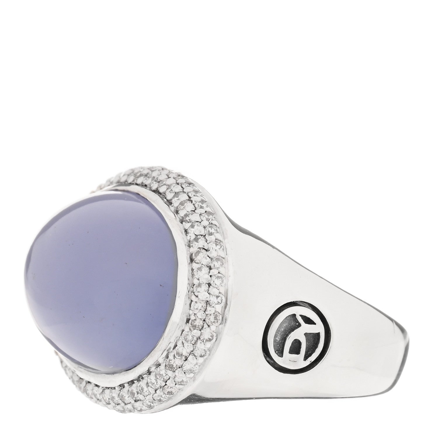 David Yurman Sterling Silver Diamond Chalcedony Signature Oval Ring 52 6 2 of 5