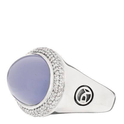 David Yurman Sterling Silver Diamond Chalcedony Signature Oval Ring 52 6 2 of 5