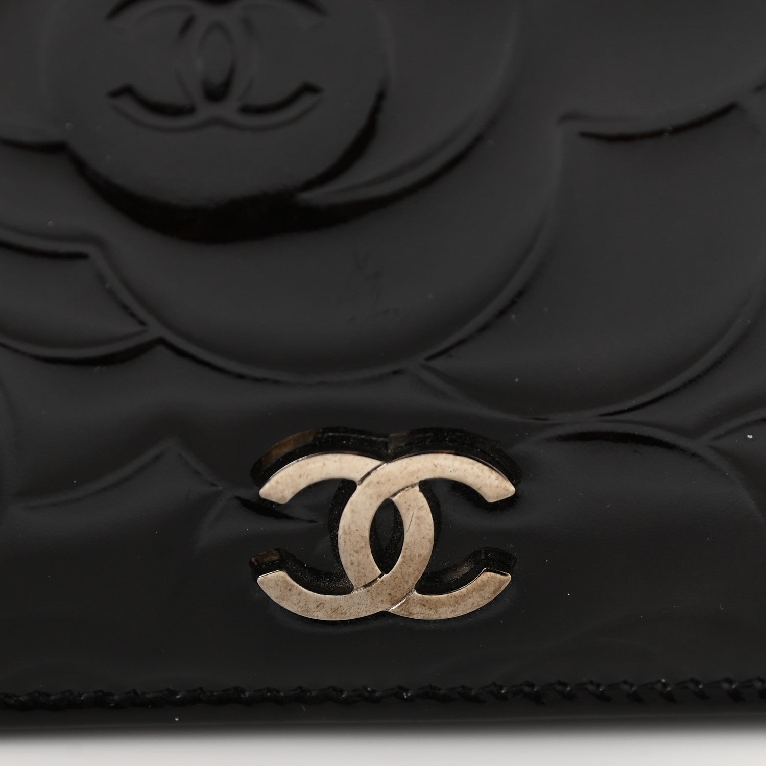 Chanel Patent Camellia Embossed Yen Wallet Black 10 of 10