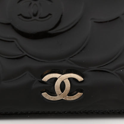 Chanel Patent Camellia Embossed Yen Wallet Black 10 of 10