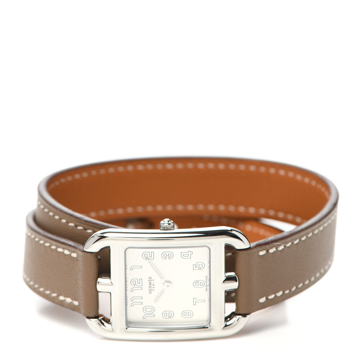 Hermes Stainless Steel Swift 23mm Cape Cod Double Tour Quartz Watch Etoupe 2 of 7