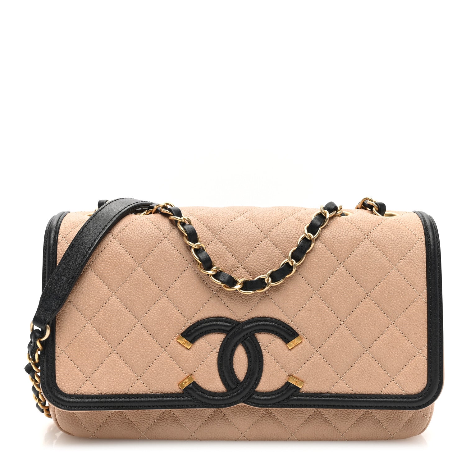 Chanel Caviar Quilted Medium CC Filigree Flap Beige Black 1 of 10