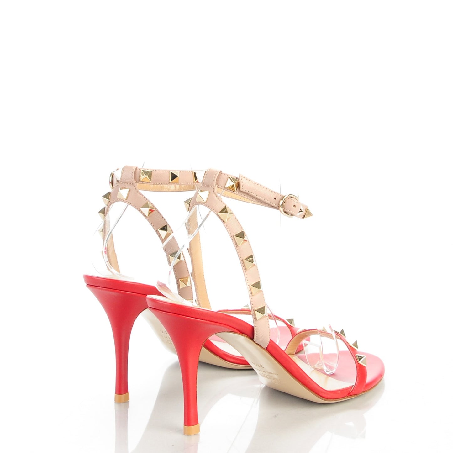 Calfskin Rockstud Ankle Strap 85mm Sandals 38.5 Rosso Valentino Poudre