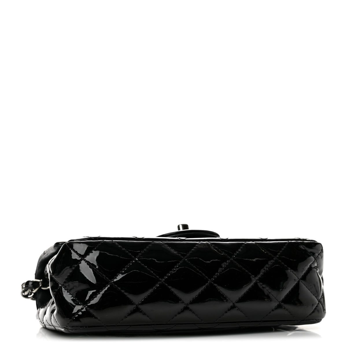Patent Calfskin Quilted Mini Rectangular Flap Black