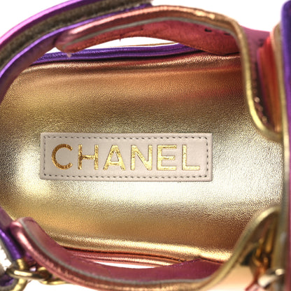 Chanel Metallic Laminated Calfskin Crystal Star CC Velcro Dad Sandals 39.5 Pink Orange Yellow 9 of 13