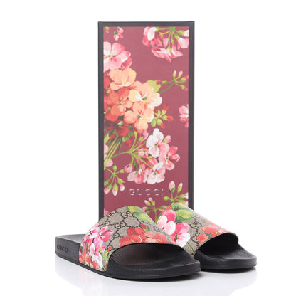 Gucci GG Supreme Monogram Blooms Slide Sandals 38 Beige Multicolor 9 of 9