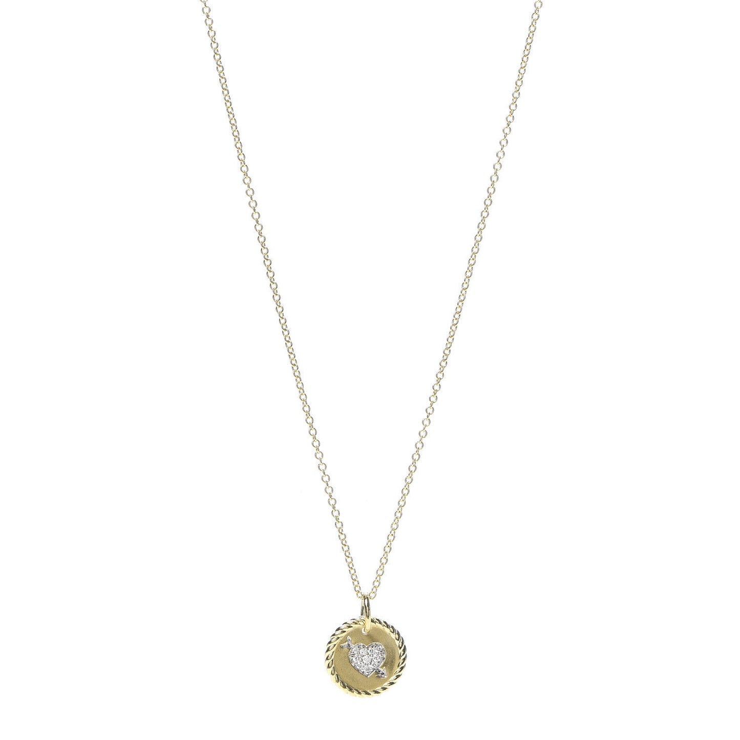 18K Yellow Gold Diamond Cable Collectibles Heart Charm Pendant Necklace