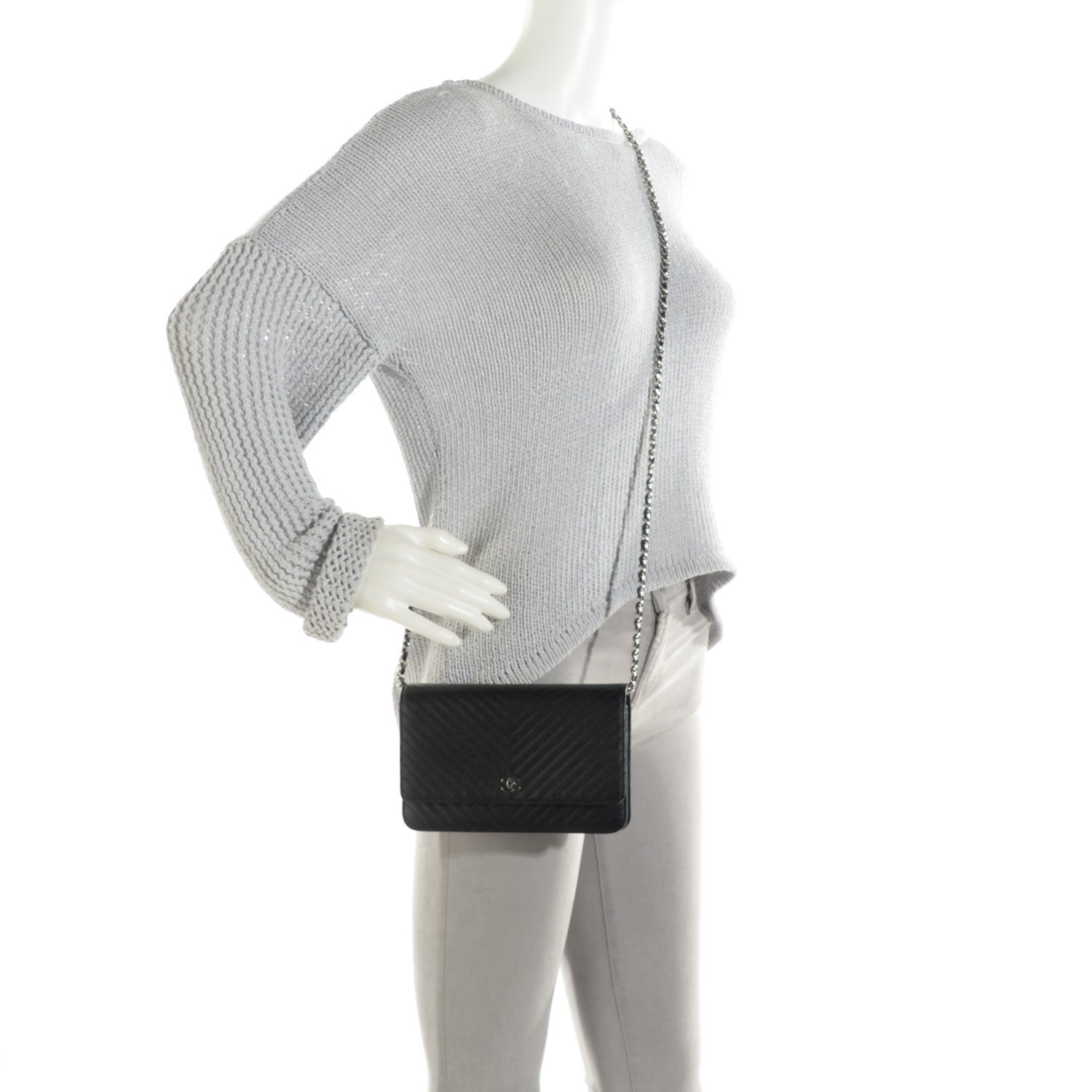 Chanel Caviar Chevron Wallet On Chain WOC Black 2 of 8