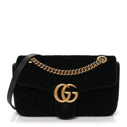 Gucci Velvet Matelasse Small GG Marmont Shoulder Bag Black 1 of 10