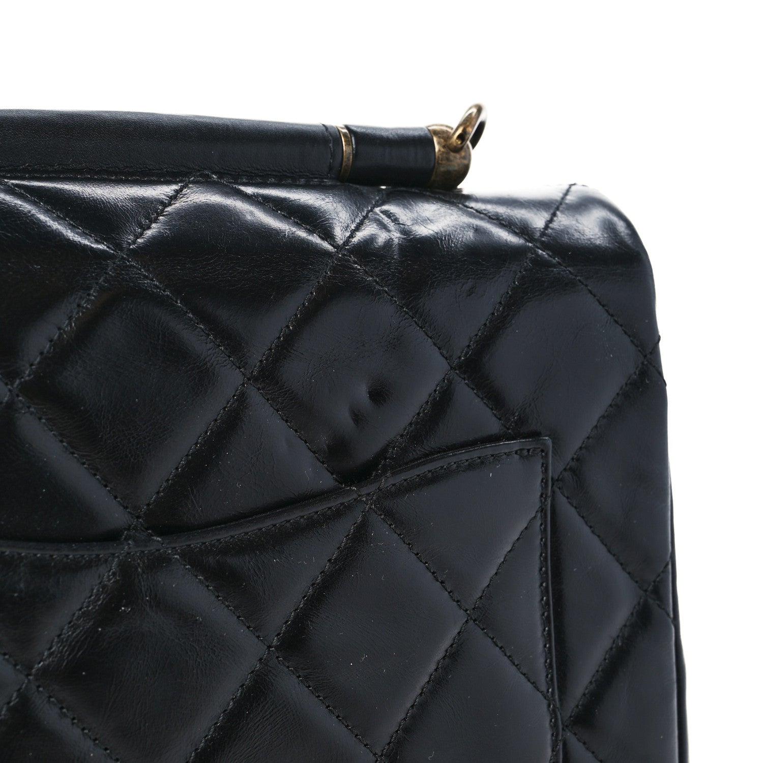 Chanel Glazed Calfskin Quilted Medium Gold Bar Top Handle Flap Black 9 of 10