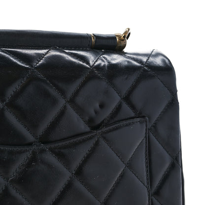 Chanel Glazed Calfskin Quilted Medium Gold Bar Top Handle Flap Black 9 of 10