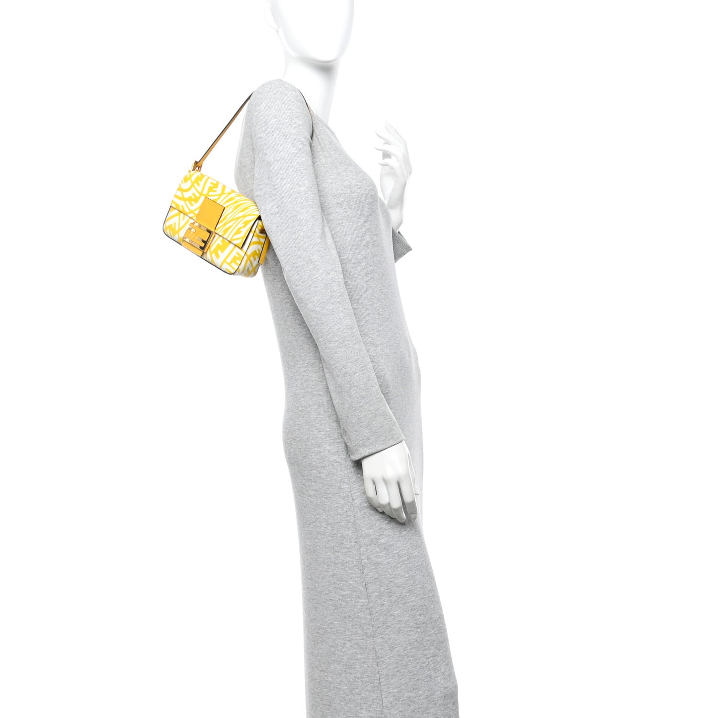 X SARAH COLEMAN Glazed Canvas Vitello King FF Vertigo Mini Baguette 1997 Mimosa White