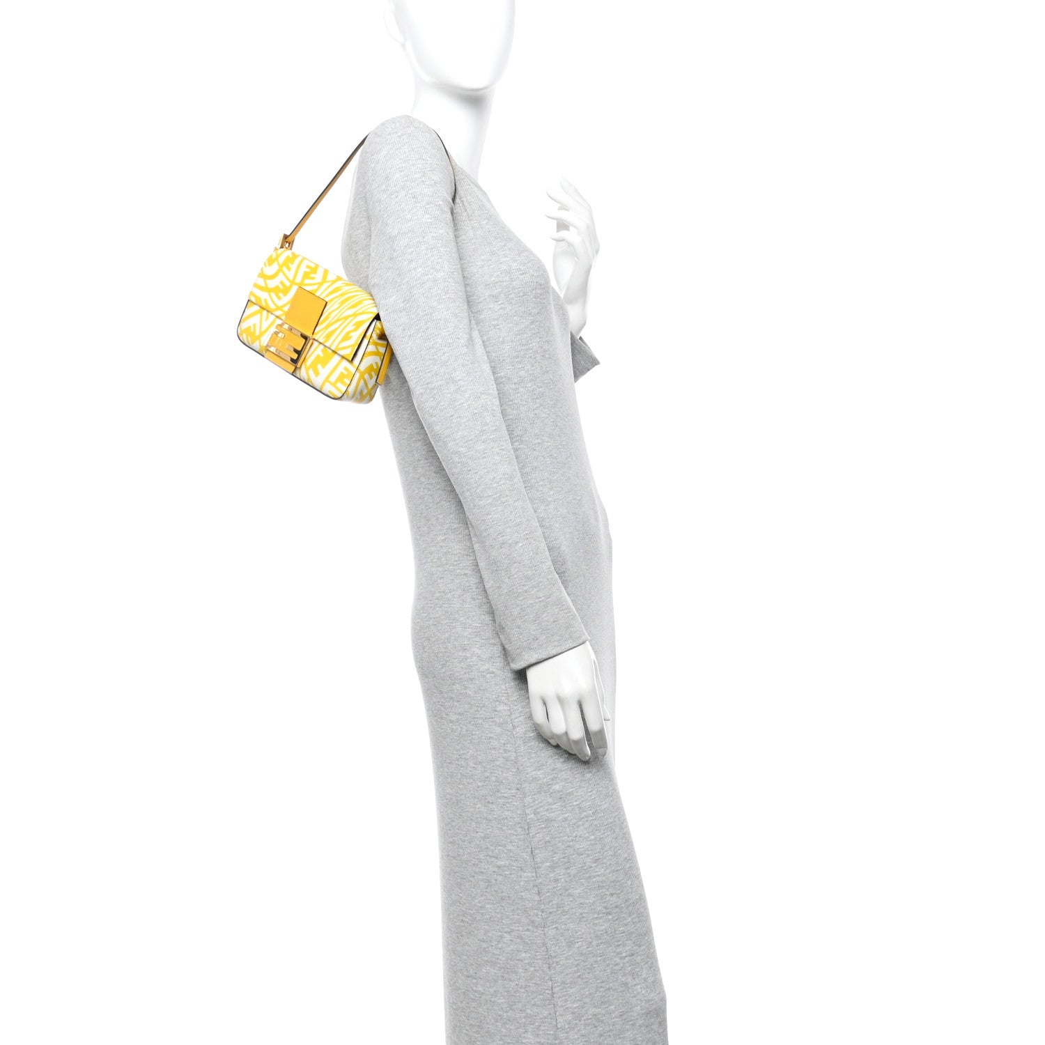 Fendi X SARAH COLEMAN Glazed Canvas Vitello King FF Vertigo Mini Baguette 1997 Mimosa White 2 of 10