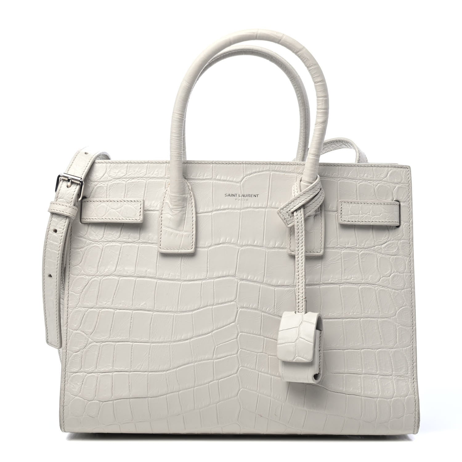 Saint Laurent Calfskin Crocodile Embossed Baby Sac De Jour Gris Perle 1 of 4