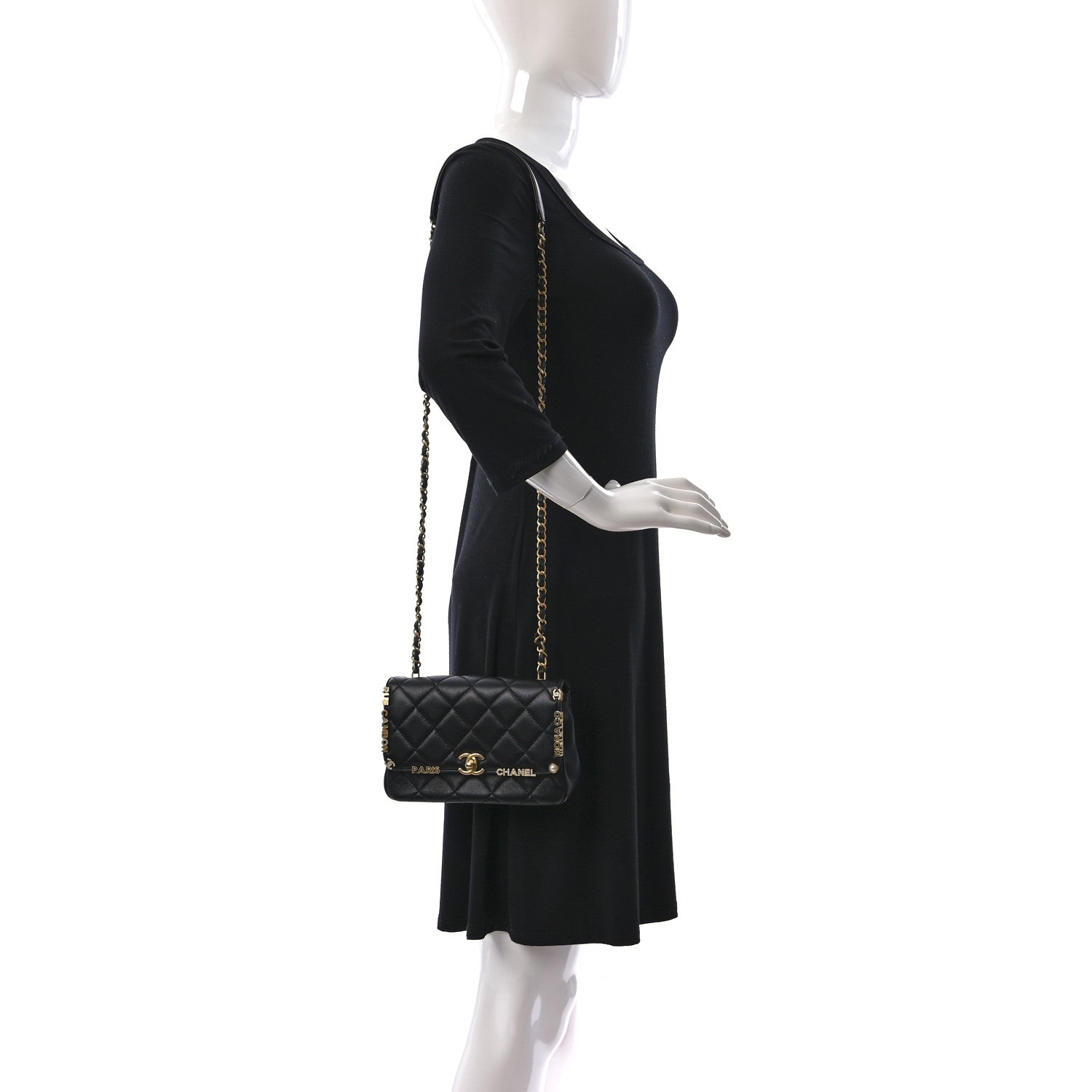 Chanel Lambskin Enamel Strass Quilted Mini Paris Monaco Flap Black 2 of 12