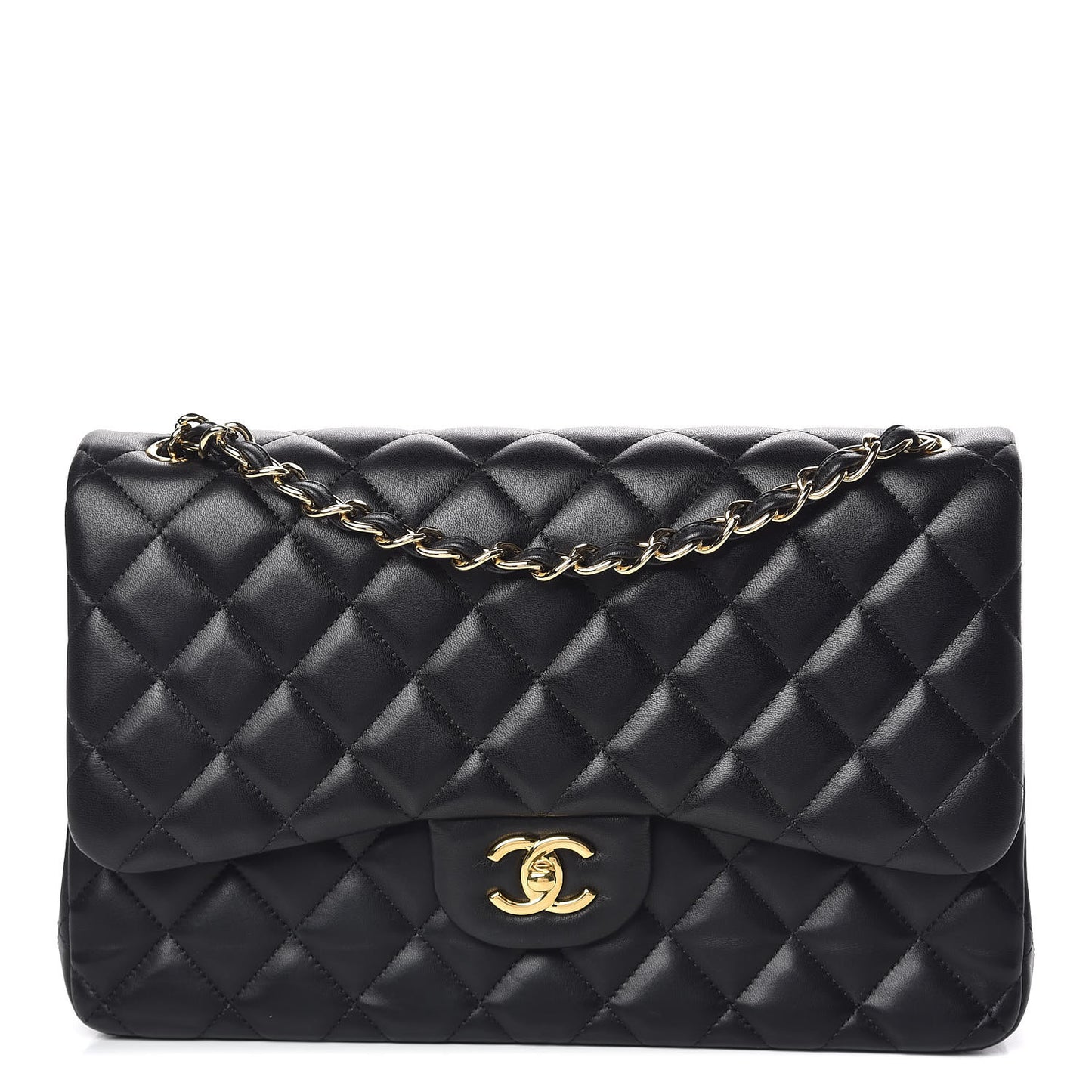 Lambskin Quilted Jumbo Double Flap Black