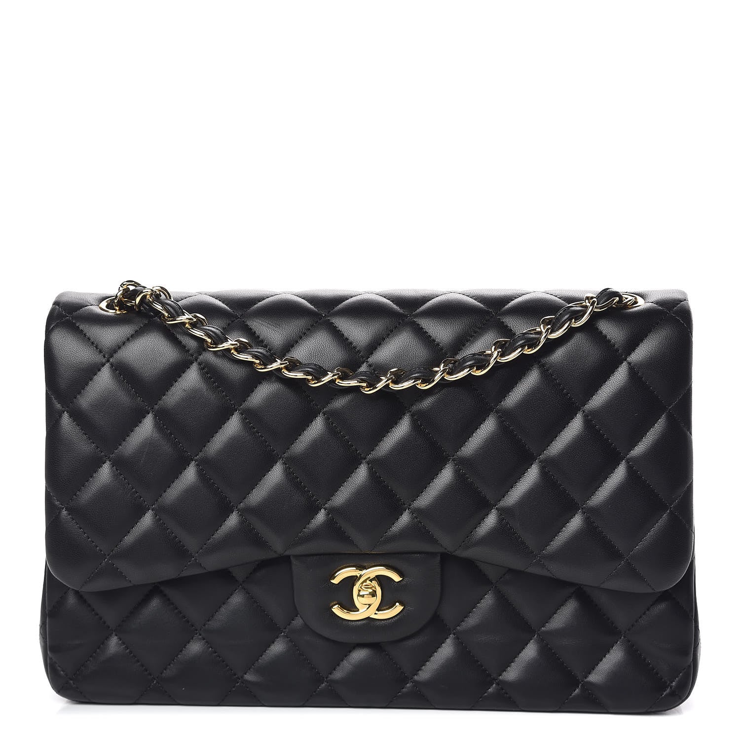Chanel Lambskin Quilted Jumbo Double Flap Black 1 of 14