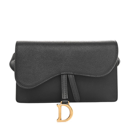 Grained Calfskin Saddle Belt Clutch Black