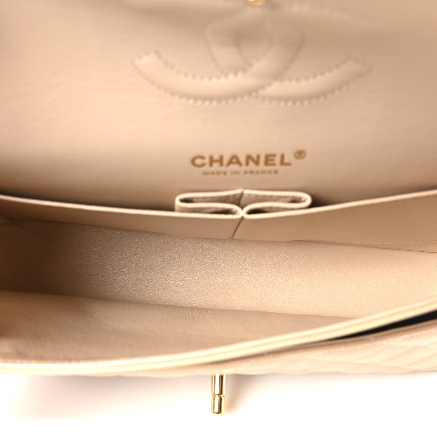 Caviar Quilted Medium Double Flap Beige