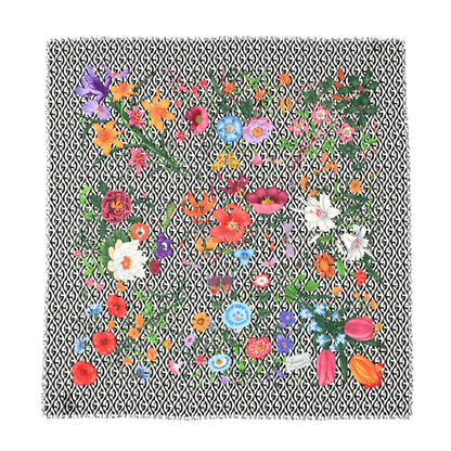 Gucci Silk Rhombus Flora Scarf Black Multicolor 1 of 8