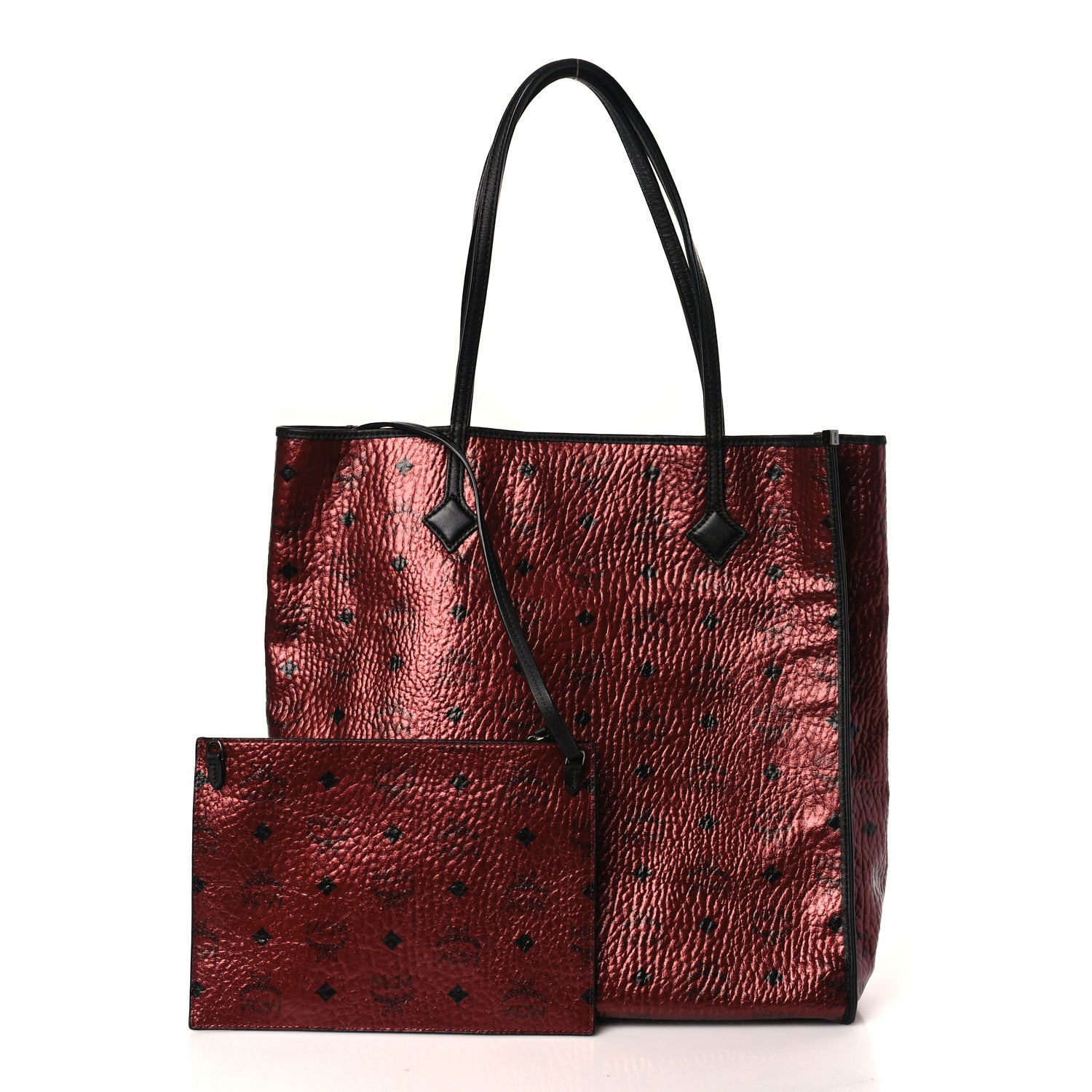 MCM Metallic Visetos Medium Kira North South Shopper Tote Scooter Red 1 of 9