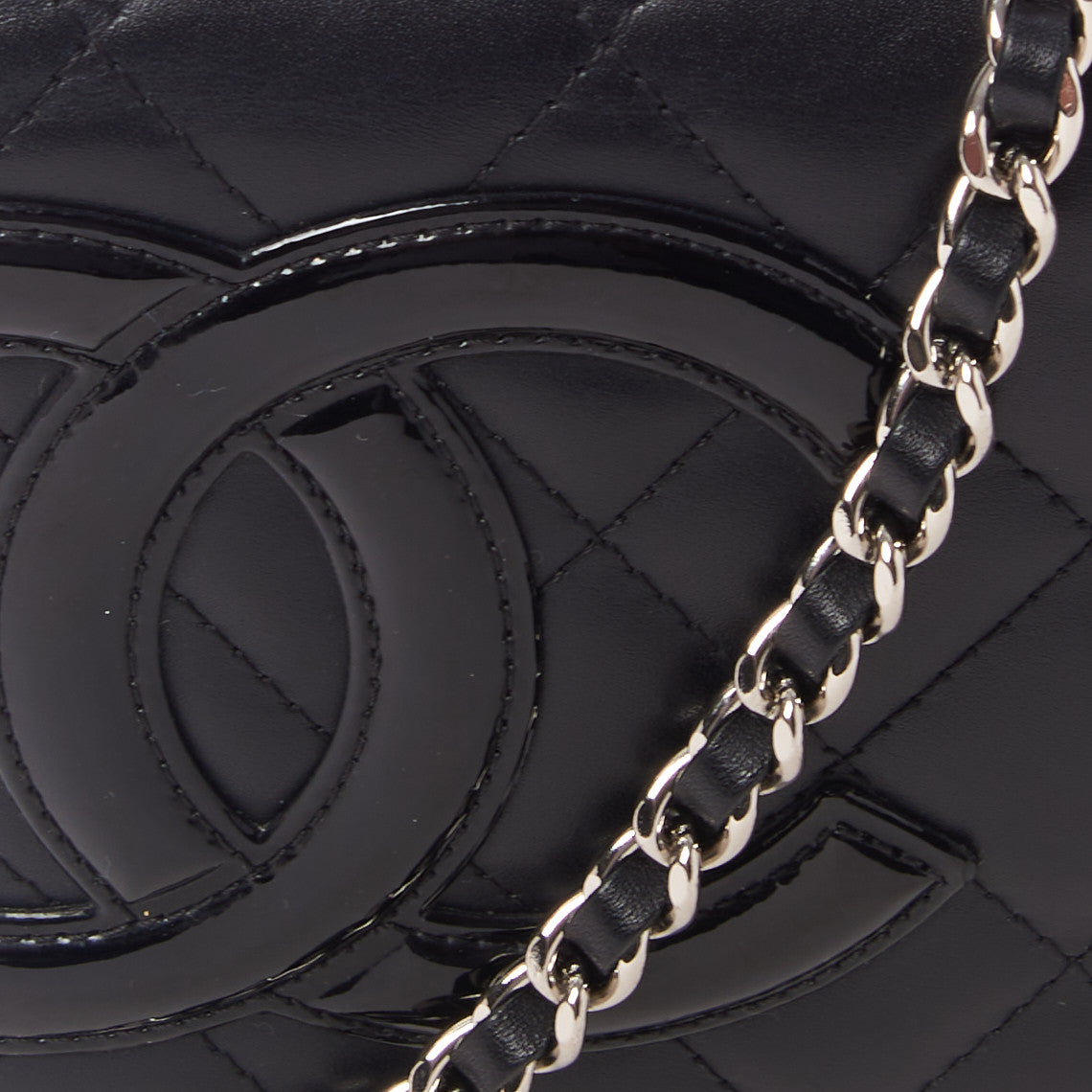 Calfskin Quilted Cambon Wallet On Chain WOC Black