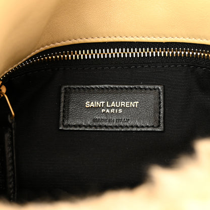 Saint Laurent Shearling Quilted Small Loulou Monogram Chain Satchel Natural Beige 6 of 11