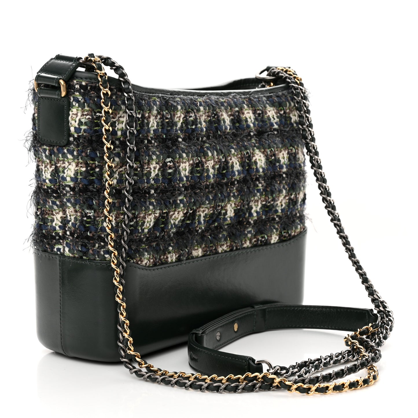 Tweed Calfskin Quilted Medium Gabrielle Hobo Dark Green