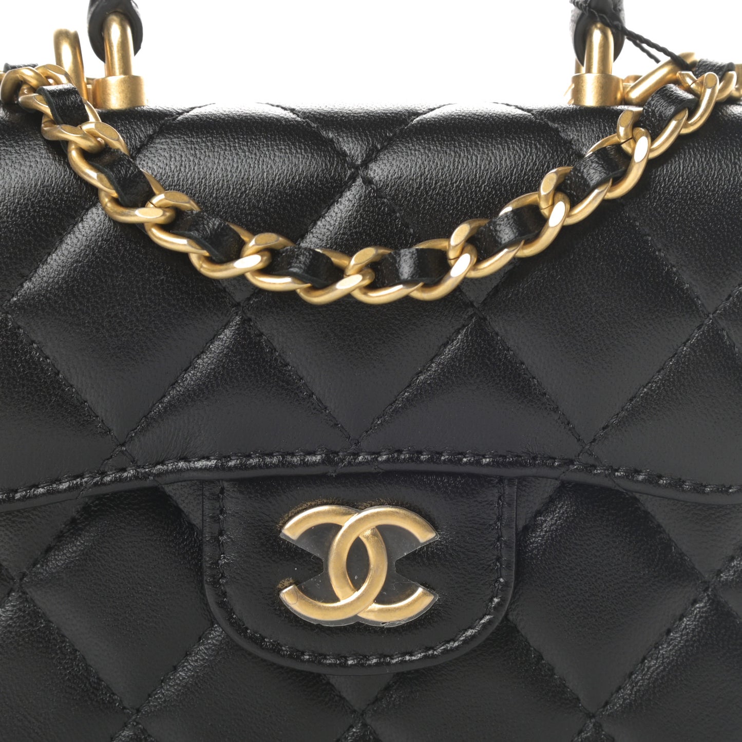 Lambskin Quilted Top Handle Flap Coin Purse With Chain Black