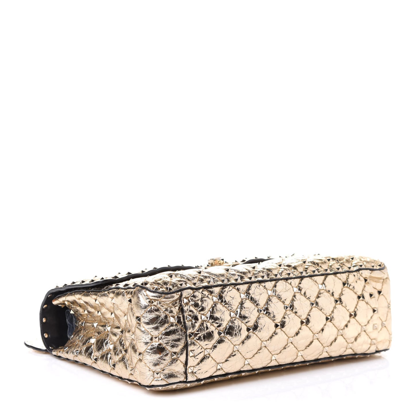 Metallic Wrinkled Lambskin Large Rockstud Spike Shoulder Bag Mekong
