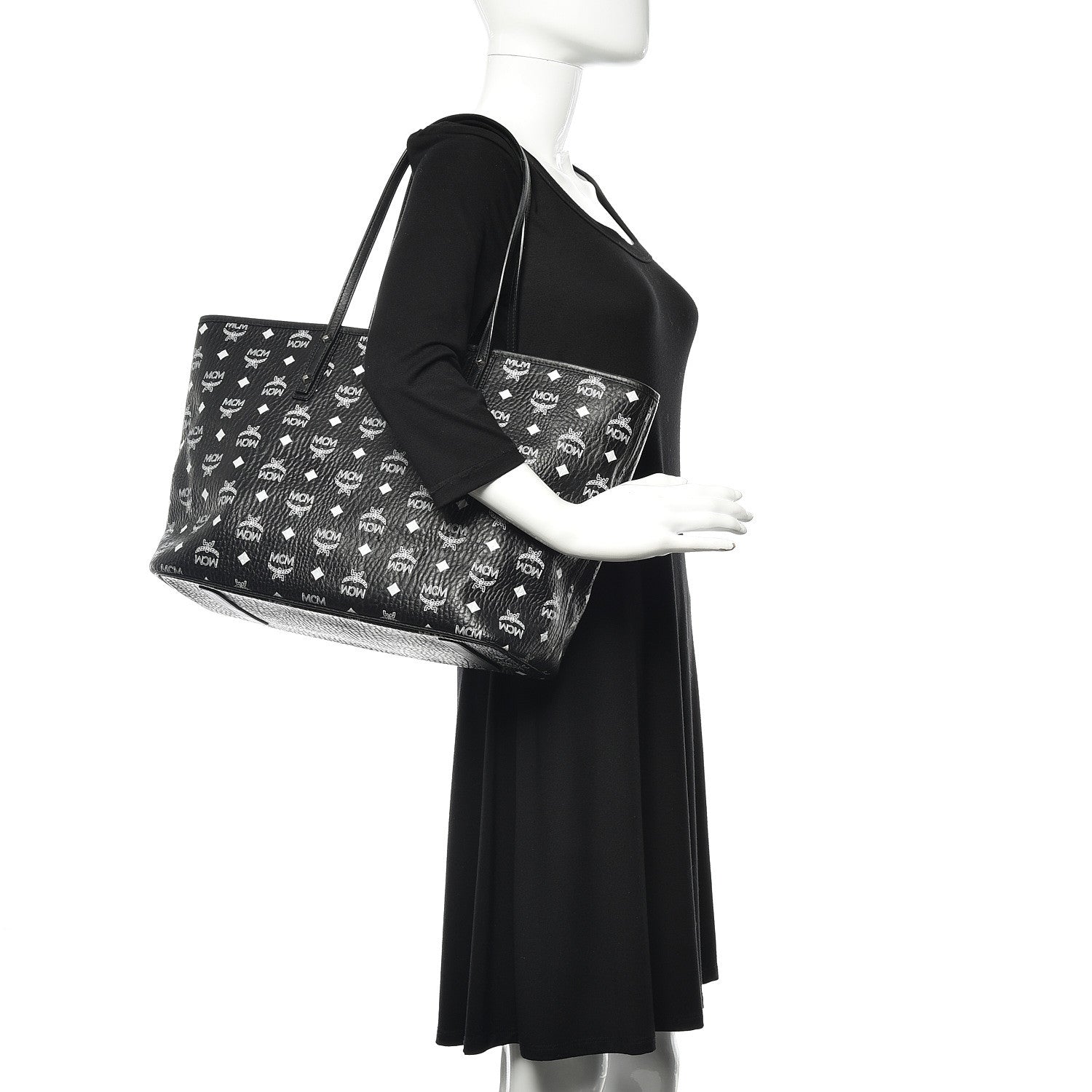 MCM Visetos Medium Anya Zip Top Shopper Tote Black 2 of 14