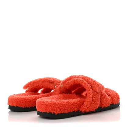 Hermes Woolskin Womens Chypre Sandals 37 Orange 4 of 8