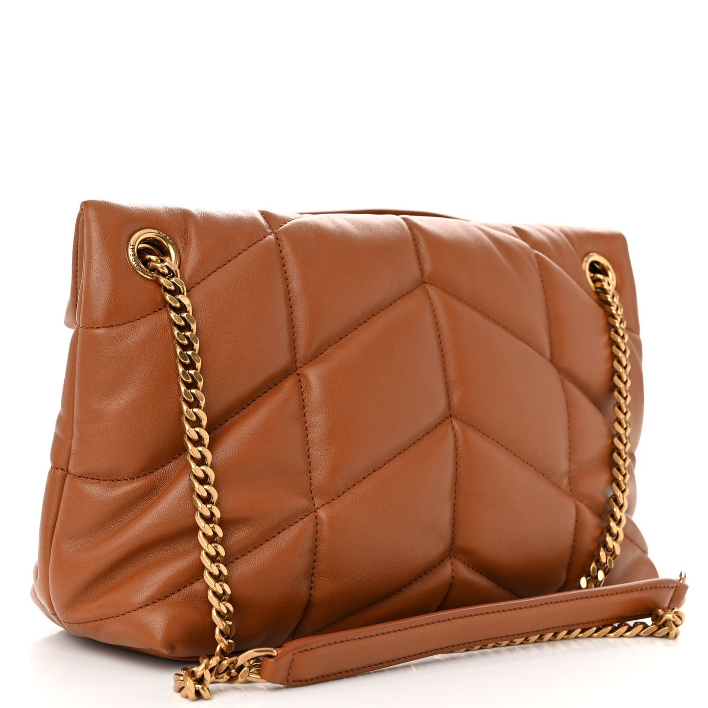 Lambskin Quilted Small Loulou Puffer Monogram Chain Satchel Dark Honey