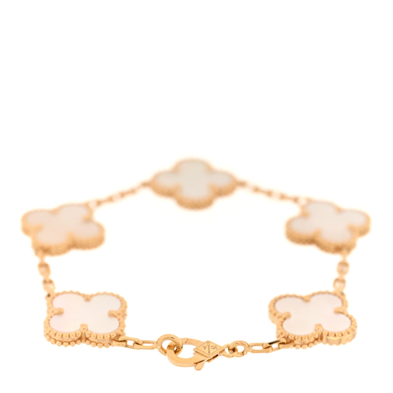 Van Cleef & Arpels 18K Yellow Gold Mother of Pearl 5 Motifs Vintage Alhambra Bracelet 2 of 4