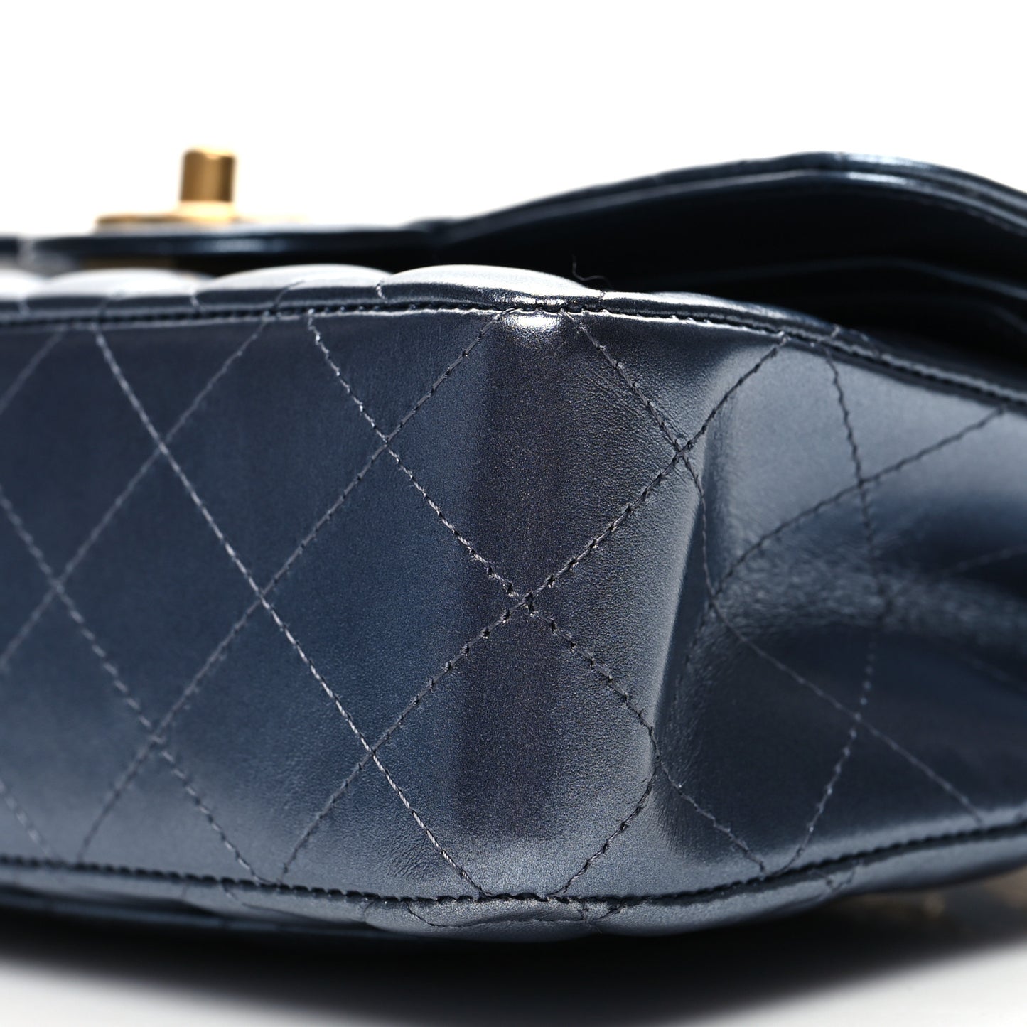 Metallic Lambskin Quilted Small Double Flap Dark Blue