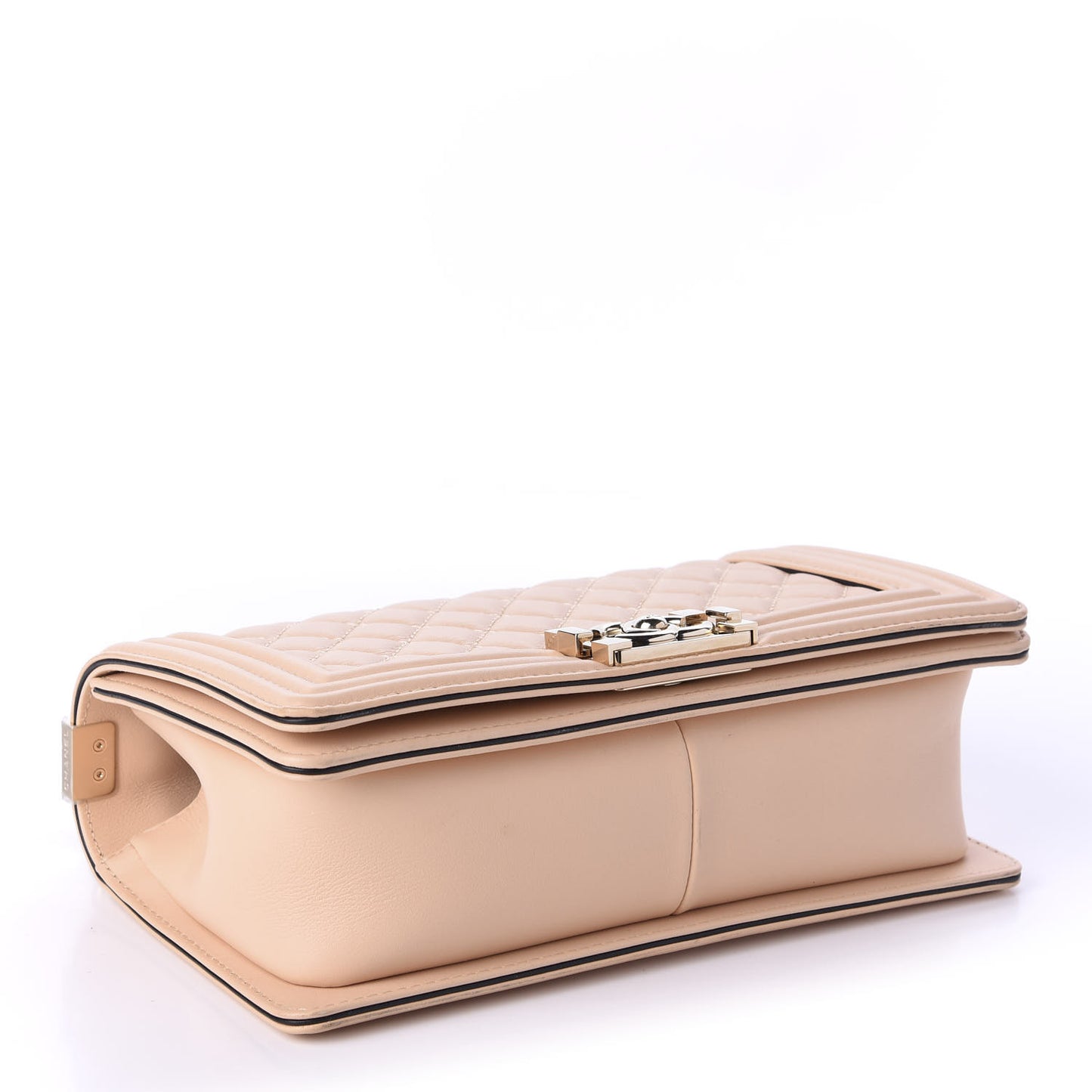 Calfskin Quilted Medium Top Handle Boy Flap Beige Clair