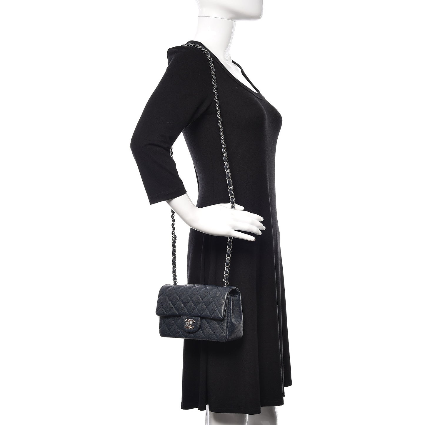 Caviar Quilted Mini Rectangular Flap Navy